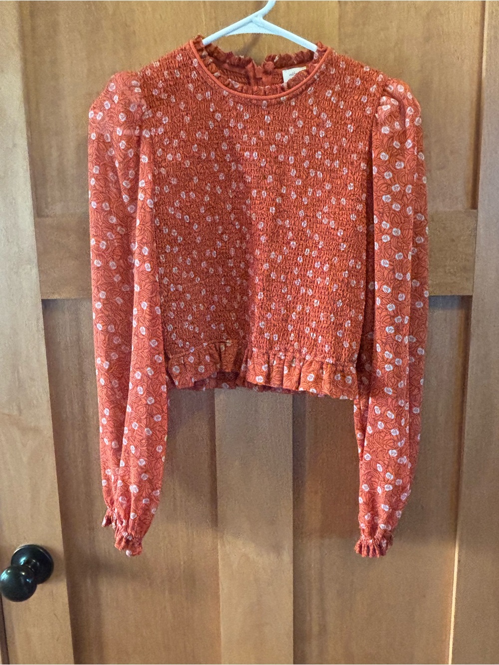 Wilfred Lilith blouse by Aritzia Rust Floral Smocked Ruffle Hem Blouse